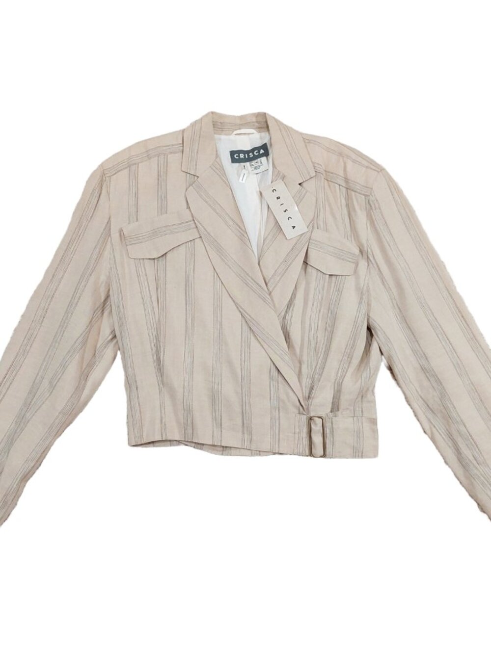Crisca by Escada Blazer Jacket Linen Blend Beige Striped Wrap Belted NWT. Sz 40